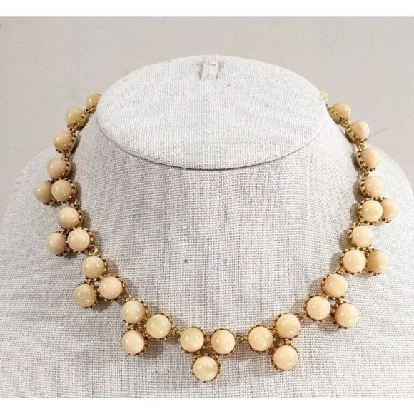 Marbled Beige Round Gold Tone Autumn Neutral Ann Taylor Bauble Necklace - Picture 1 of 12